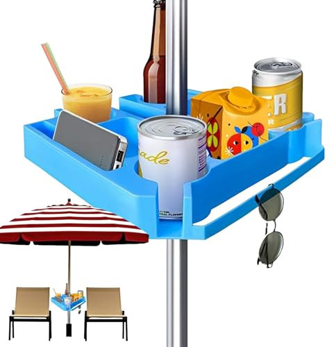 Vassoio Da Tavolo Per Ombrellone - Vassoio Per Ombrellone Da Spiaggia, Portabevande Per Ombrellone | Vassoio Snack Con Portabevande, Di Cui 4 Portabevande, 3 Scomparti Snack, 3 Fori Per Occhiali Da So