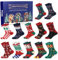 ANOTION 2024 Weihnachtssocken, 12 Tage des Weihnachts Adventkalenders Warme Socken für Herren Weihnachten Countdown Kalender Geschenke für Urlaub Weihnachtsfeier Weihnachtsbaum Elch Schneemann Socken