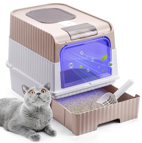 Katzenklo, Katzentoilette mit UV-Sterilisation, Großes Katzenklo mit Deckel, Geruchskontrolle, Katzenklo Geschlossen mit Schaufel & Schublade, Katzenklo groß, Leichte Reinigung, 48x35x36cm, Rosa