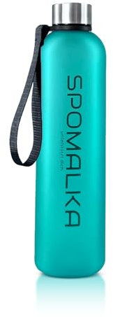 SPOMALKA Hochwertige Tritan Trinkflasche 1L BPA Frei - Auslaufsicher, Bruchsicher, Durchsichtig, Breite Öffnung, Leichtgewicht, Trageschlaufe, Trinkerinnerung, Volumenmarkierung & Motivation (Grün)