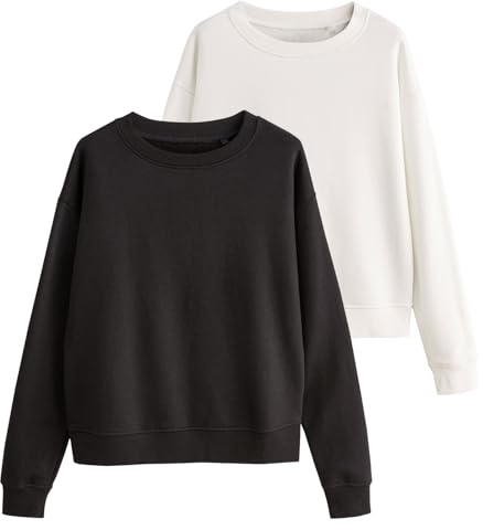 THE SET felpegirocollo da Donna Multipack, Bianco e Nero, 2 Confezioni di Felpe Nero/Crema L