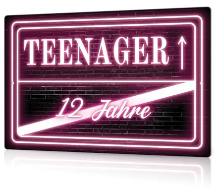 Putuo Decor Neon Metall Blechschild Teenager 12 Jahre - Coole Jugendzimmer Deko, Geschenkidee für Mädchen, Wanddekoration, 30x20cm