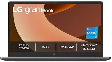 grambook 15U50T-G.AA56F - PC portable 15 1,65kg, écran NTSC 45% FHD format 16:9, Intel® Evo™ i5-1334, RAM 16Go, SSD 512Go NVMe, Intel Iris Xe Graphics, Windows 11 Home Next Gen., Gris Charbon