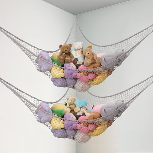Powkoo 2 Pack Teddy Hammock Extra Large Toy Hammock for Stuffed Animals - Soft Cuddly Toy Storage Net for Kids Bedroom Toddler Room Nursery Decor (Grey)