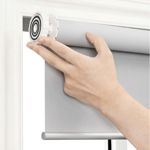 JNTFNE No Drill Blackout Roller Blind,Grey Waterproof Fabric Window Roller Shades,Thermal Insulated,UV Protection,for Home Ofiice Bathroom,Easy to Install,Custom,Width x Height (55cm x 110cm)