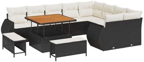 vidaXL Gartensofa-Set 12 STK. 12-Sitzanzahl Schwarz und Creme