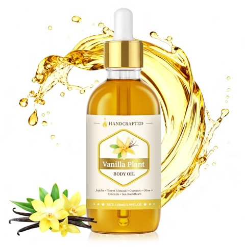Natural Vanilla Body Oil with Jojoba & Coconut, 118ml | 6-oil blend, Glow & hydration, Smooths wrinkles, Boosts radiance, Suitable for all skin types