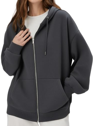 JiaYouLC Women's Lightweight Hoodie with Pockets Solid Color Long Sleeve Zip Up Sweatshirt for Ladies UK