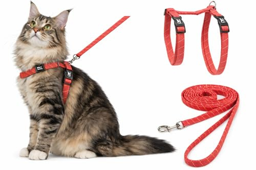 pettorina gatto - gatto grande Elza corallo - 22-32cm - 35-56cm - guinzaglio 120cm - nylon regolabile - riflettente - con moschettone