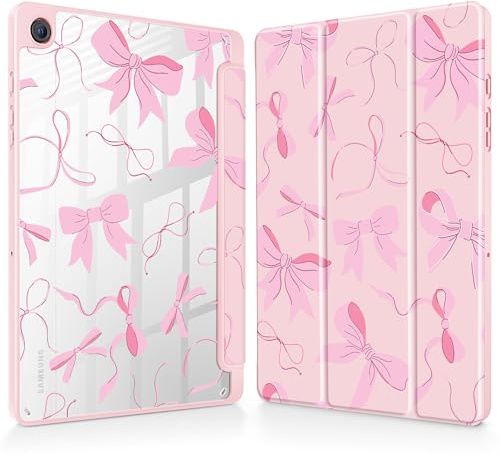 May Chen for Samsung Galaxy Tab A9 Plus 11 inch Cover 2023, Built-in Pencil Holder with Shockproof Cover Clear Transparent Back Shell Auto Wake/Sleep, Pink Bows