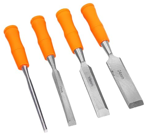 HONRIGO 4 Pcs Wood Chisel Sets, Ergonomic Handle Chisels for Woodworking DIY, Bevel Edge Carpentry Tools 6mm, 12mm, 18mm, 24mm