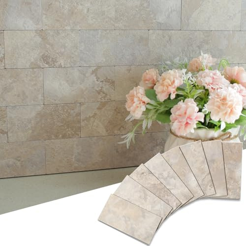 100 Pieces Peel and Stick backsplash 3 x 6 Inches 3D Beige PVC Composite Wall Tile Stick on Backsplash Tile for Kitchen Bathroom, Laundry Room, Camper, Fireplace