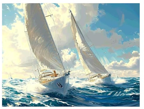 Mafenr Art Sailboat Paint by Numbers for Adults, Sailboat Paint by Numbers, Painting by Number Canvas for Gifts and Decorate 12x16 Inch/30x40 CM