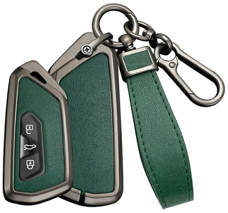 Rondrive Autoschlüssel Hülle passt für C-upra Born Formentor Terramar Leon Ateca Tavascan PU Leder+Zinklegierung Schutzhülle Schlüsselhülle Cover 3 Tasten Schlüsseletui Schlüsselanhänger-Schwarz Grün