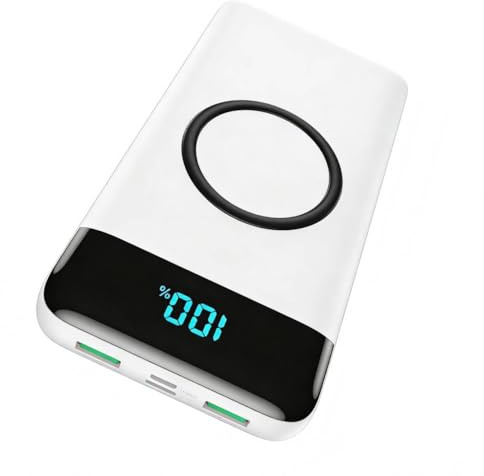 Wireless Powerbank Schnellladen 26800mAh, Power Bank 25W PD3.0+QC4.0, 15W Wireless Charger Powerbank 4 Outputs USB C Externer Akku mit LCD Display Kompatibel mit iPhone Huawei Samsung Oppo-Weiß