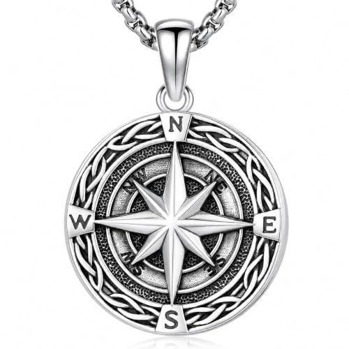 Odinstone Collier Boussole Homme en Argent 925 Pendentif Boussole Diplôme Cadeau Inspiration Bijoux pour Femme Homme