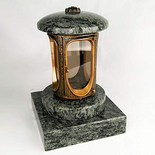 designgrab Grablampe mit Granit Sockel 20x20x5 cm, aus messingfarbenem Aluminium in Antikoptik und Granit Olive Green