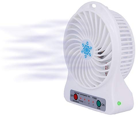 REY Ventilador USB Portátil Recargable, 3 Velocidades Sobremesa Ordenador, Silencioso y Práctico, Color Blanco