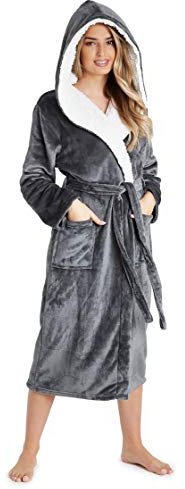 CityComfort Vestaglia da Donna con Cappuccio, Vestaglia Donna Invernale in Morbidissimo Pile, Idee Regalo per Lei (Grigio scuro, M)