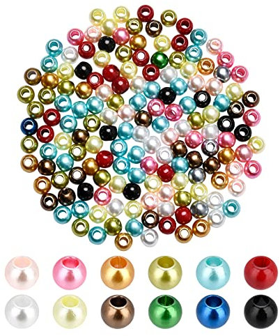 nbeads ca. 780 Stück ABS Kunstperlen, 5mm großes Loch acryl Perlen Leder flechten Europäische Spacer Perlen Imitation Pearl Kunststoff Perlen Für Dreamcatcher Schmuckherstellung, Zufällige Farbe