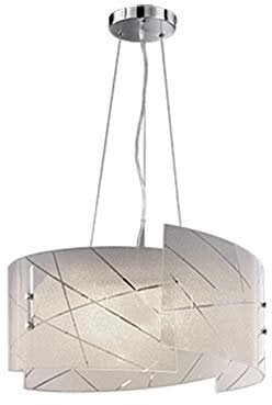 Sanndrina - Lámpara colgante con pantalla de cristal satinado, diseño de rayas, altura 150 cm, pantalla de 50 cm de diámetro, color blanco