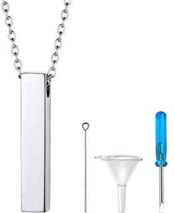 PROSTEEL Memorial Asche Andenken 3D Stäbchen Anhänger Halskette Edelstahl Quader Urne mit 46+5cm Rolokette Schmuck Accessoire Erinnerung an Haustier Hunde Katze