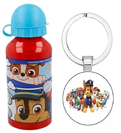 Patrol Comic Aluminium Sports Bottle 400ml - Holiday, Back to School Water Drinking Kids Lunch Children Includes Patrol Keyring
