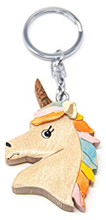Cornelißen Porte-clés licorne en bois et métal Licorne Pendentif sac à dos, beige, 10 cm
