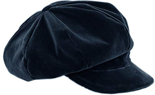 Melegari Große Mütze aus Samt mit Visier, Baloon Cap, hergestellt in Italien, für Damen und Herren, Herbst und Winter, blau, One size