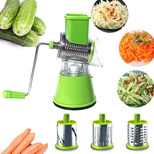 Li-HIM Rallador de Queso rotativo Manual Cortador de Verduras de Cocina con 3 Cuchillas de Acero Inoxidable Fácil de Limpiar, para nueces