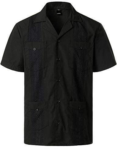 VATPAVE Mens Short Sleeve Button Down Cuban Guayabera Summer Shirts Black XX-Large