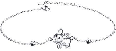 925 Sterling Silber Fußkette für Damen Frauen Mädchen Schwein Charm Verstellbare Fuß Knöchel Armband Schmuck Geburtstagsgeschenk (Schweinchen)