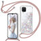Handyband für Samsung Galaxy A12 4G/M12 Hülle mit Band, Glitzer Treibsand Handyhülle mit Kordel zum Umhängen Transparent Stoßfest Schutzhülle mit Kette Schnur, Quicksand Necklace Case in Roségold