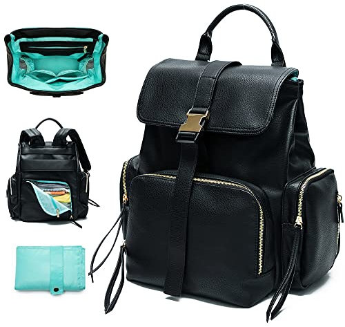 MISS FONG Wickeltasche, Wickeltasche, Leder, Wickelrucksack, Wickeltaschen mit isolierten Taschen, Babytaschen für Mama und Papa, Mutterschaftstasche