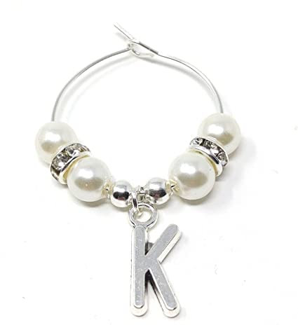Personalised Ivory Pearl Initial Letter Wine Gin Prosecco Glass Charms Birthday Hen Wedding Christmas Party