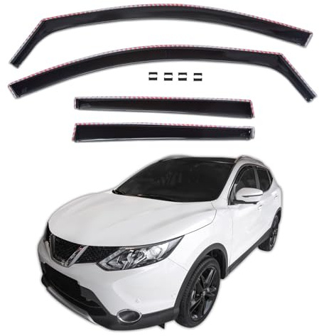 J&J AUTOMOTIVE GP Windabweiser für Nissan Qashqai 2 J11 2013-2021, 4tlg | 4 GP Windabweiser für Nissan Qashqai 2 J11, Polycarbonat, Fensterkanal.