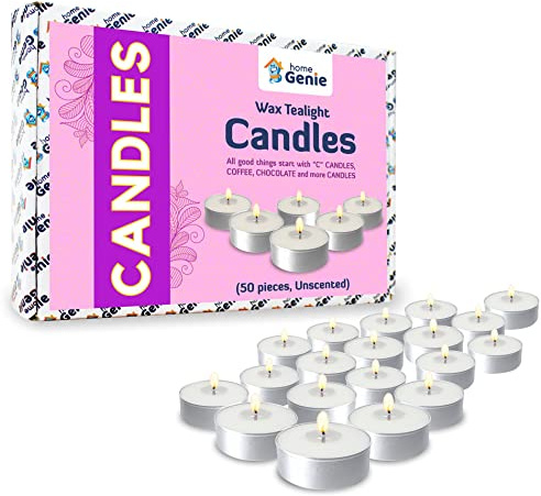 Home Genie Lot de 50 bougies chauffe-plat blanches non parfumées à longue durée de combustion, sans fumée, sans goutte, bougies en cire de paraffine pour la maison, le sommeil et l'aromathérapie