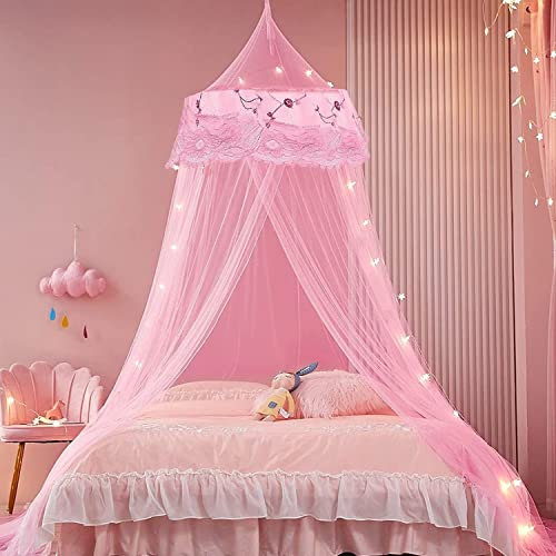 SZHTFX Moustiquaire de lit sans Percer Princesse Baldaquin Ciel de Lit Moustiquaire Double Lit Enfant Décoration de Chambre Baldaquin Lit Décoration sans Punch pour bébé Moustiquaire Dôme Polyester