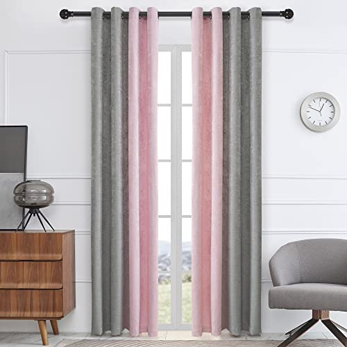 PRIMROSE Lot de 2 Rideaux Semi-occultants en Faux Lin pour Salon, Rideaux Modernes filtrant la lumière pour Chambre à Coucher, Gris et Rose, 213,4 cm de Long