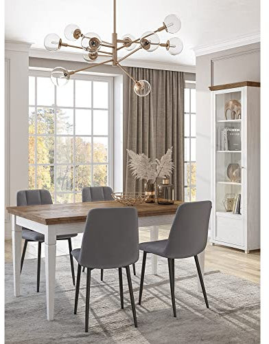 Lomadox Esszimmer Tisch mit Vitrine in weiß Abisko Esche Nb. mit Lefkas Eiche Nb.