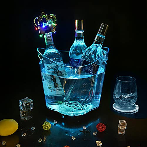 QUOXO Le dernier Seau à Glace LED Transparent de Grande capacité 6L, KTV Bars Vin Champagne Bière Refroidisseur (Changement de Couleur)