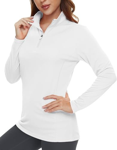 TACVASEN Damen Trainingsshirt Fitness UPF 50+ UV Shirt Atmungsaktiv Gym Top Langarm Sport Women Oberteil Swim (M, Weiß)