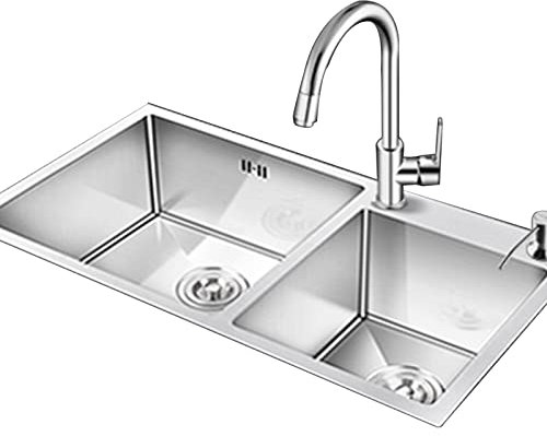 Fregaderos Küchenzeile Doppelte Seno Edelstahl Handgefertigt Verdickt Integriert und Zubehör (Farbe: Silber, S: 82 x 45 cm(B))