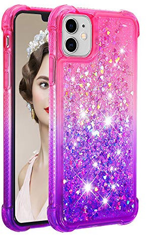 KBIKO-zxl Glitter Case Compatible with iPhone 11. TPU Shockproof Protective Cover. Floating Glitter Design. Pink Purple YBJ