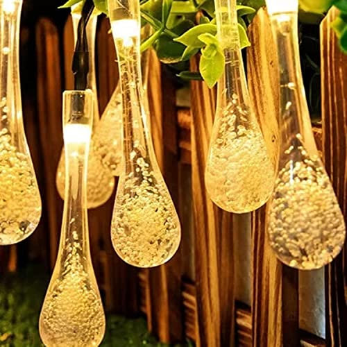 Solar Fairy Lights Outdoor, 50LED 7M/24Ft Solar String Lights Garden Waterproof, Water Drop Lights with 8 Modes for Garden Patio Yard Trees Christmas Wedding Party Decor [Energy Class A+++]