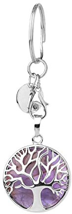 Porte-clés en Pierre Précieuse Naturelle, Arbre de Vie Lithothérapie Reiki, Lithothérapie Pendentif, Porte-bonheur Amulette Pendentif Porte clés, Cadeaux Féminins pour la Saint - Valentin et Noël
