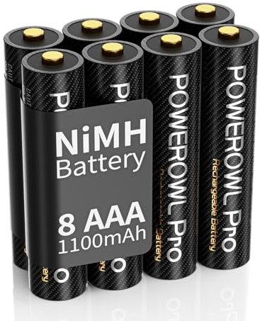 POWEROWL AAA Rechargeable Batteries 1100mAh, 8 Count NiMH AAA Batteries, Premium Goldtop Triple A Battery 1.2V