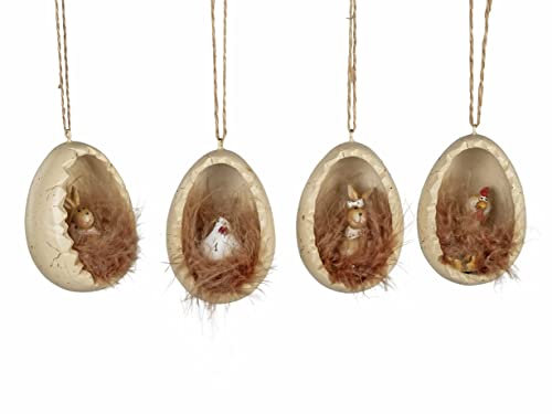formano Geschenke und Dekoration zu Ostern- 1 Stück von 4 lustiger Hase im Ei 7cm Osterhase Creme-braun