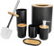 Youyijia 6 Pieces Bathroom Accessories- Bathroom Bin And Toilet Brush Set- Durable Toothbrush Holder Cup- Soap Dispenser With Pump- Soap Dish Holder- Modern Trash Can (Black)