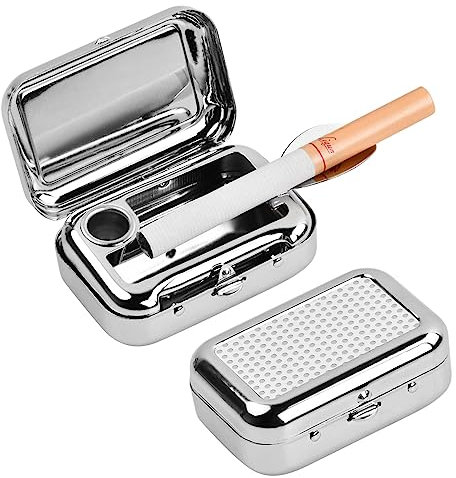 Anseom Zigaretten Taschenascher Quadratischer Metall-Aschenbecher mit Deckel Mini Mobiler Aschenbecher für Unterwegs Reisen Wandern Freien Camping Angeln (Silver)